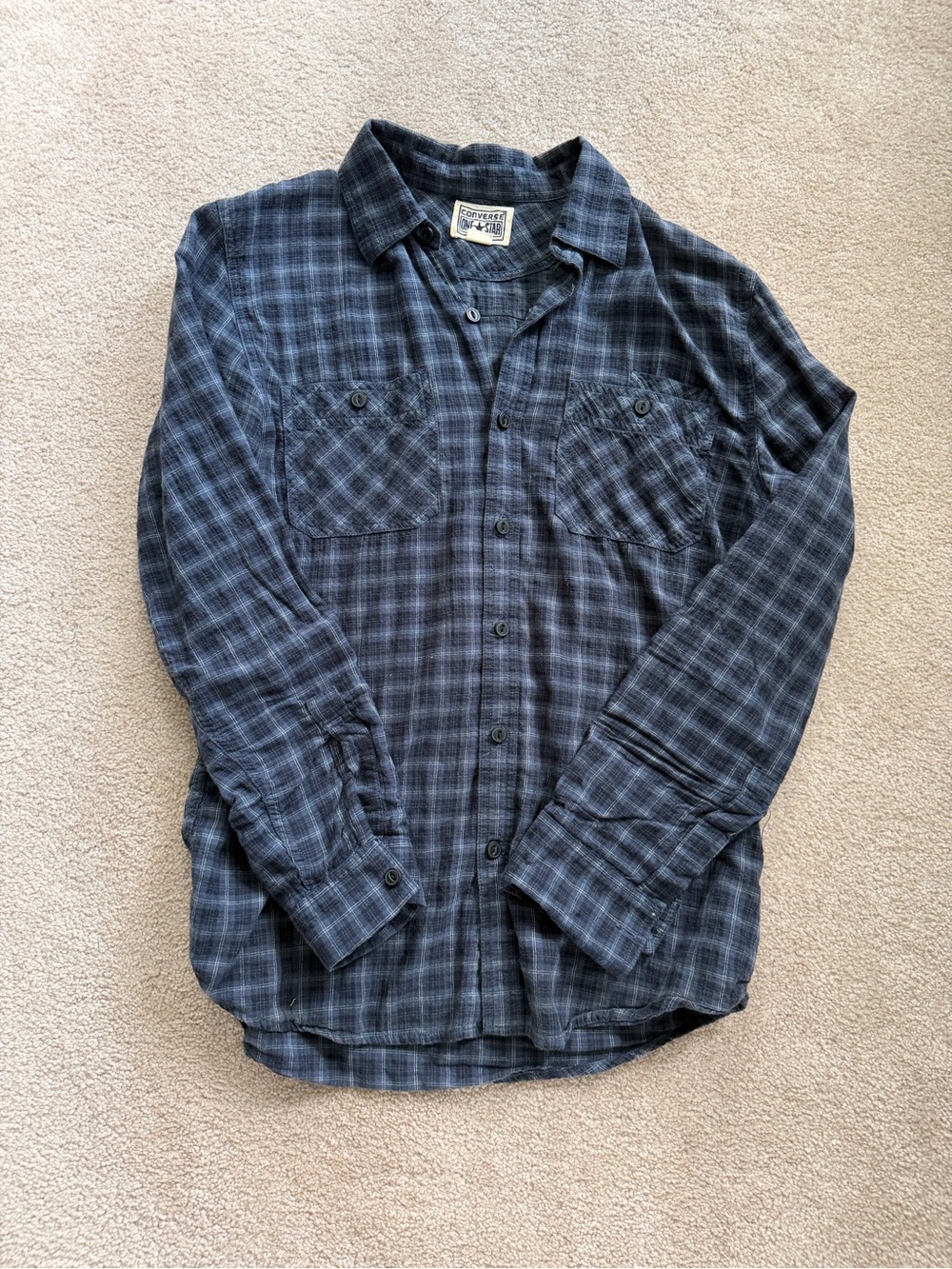 Converse Dark Blue Plaid Long-Sleeve Button-Up Shirt